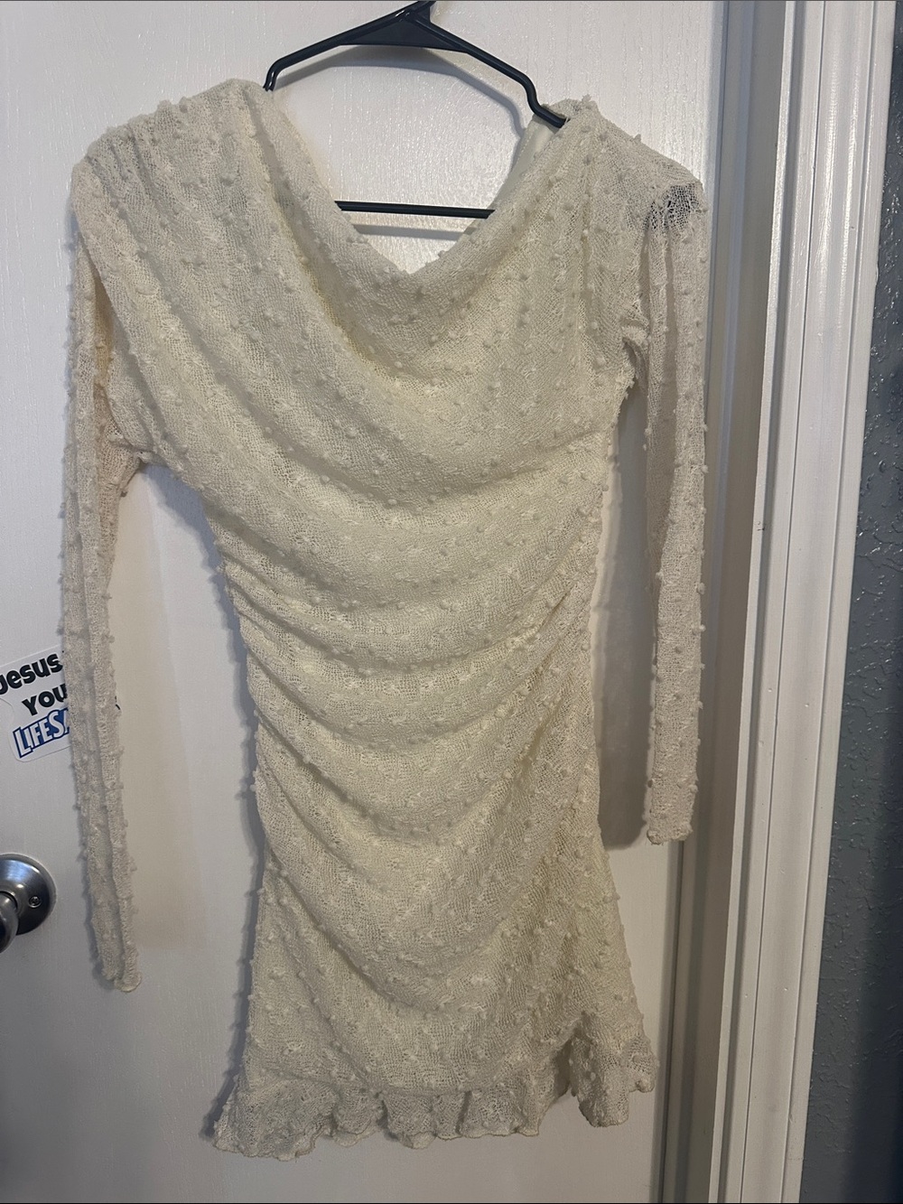 SHEIN Cream Textured Long Sleeve Mini Dress